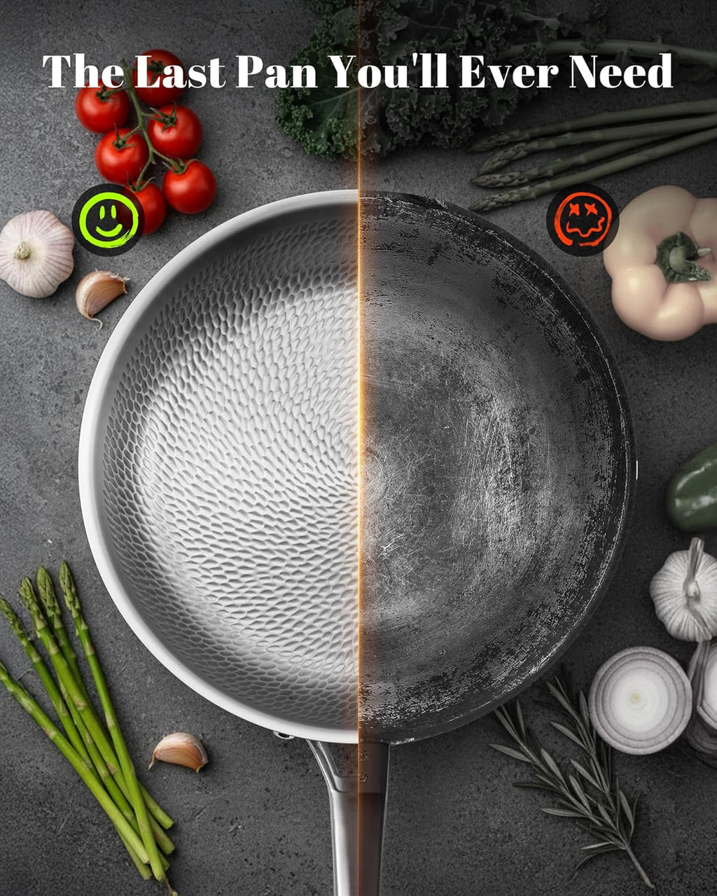 Titanium Pans set, 8 Pcs Pure Titanium Hammered Pro with Lids, Non Stick Skillet for Cooking, Non-Toxic, PFAS/PFOA/PTFE Free Cookware, Dishwasher&Oven Safe, Kitchen Induction Compatible